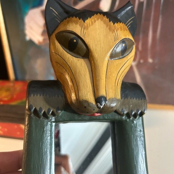 Handcrafted Fox Mirror with Green Frame - Picture 10 of 11